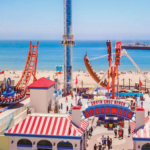 Santa Cruz Beach Boardwalk with ocean in the background