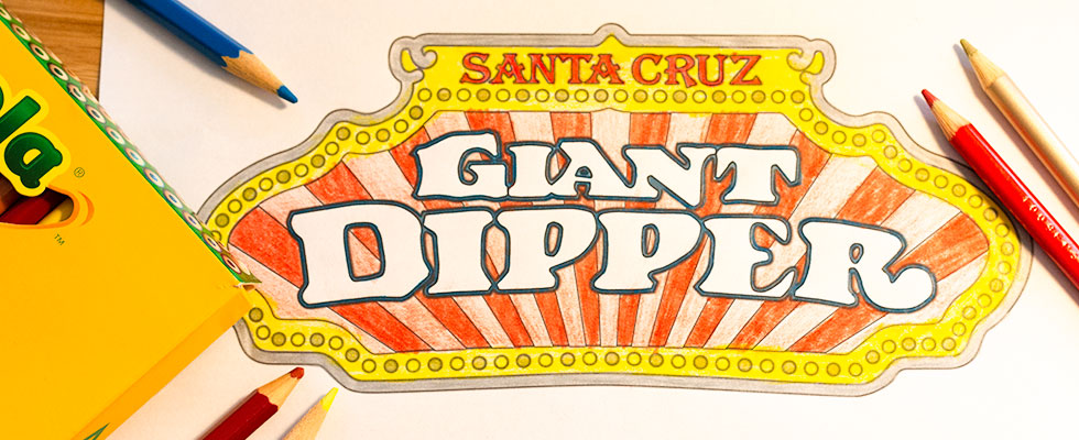 Giant Dipper Logo coloring page and colored pencils