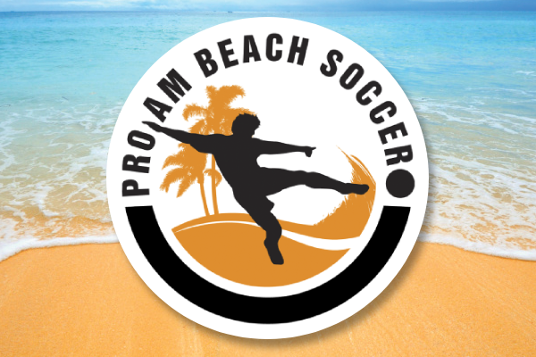 Pro AM Beach Soccer Logo with Beach in background