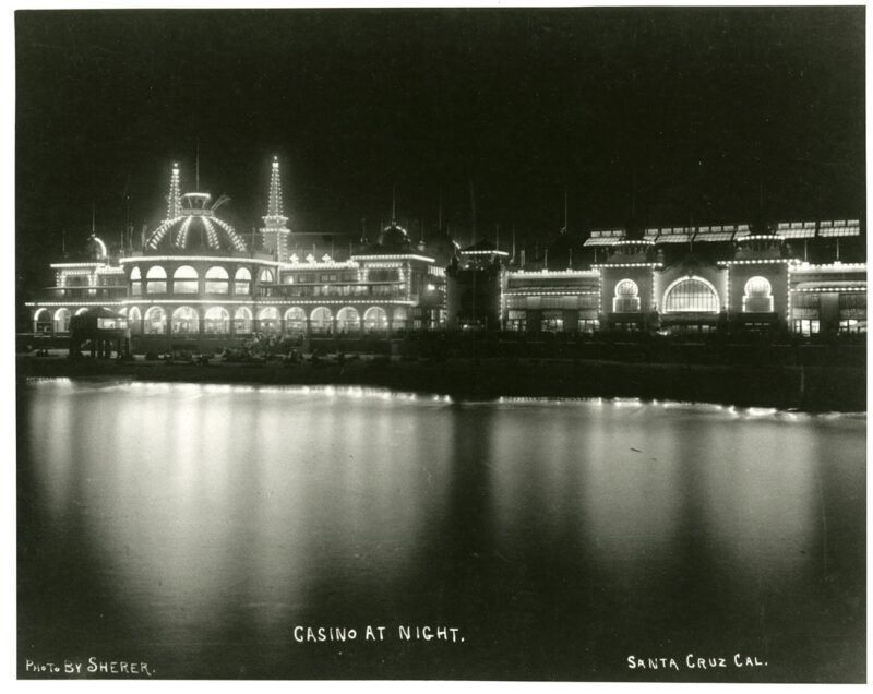 The Casino and Natatorium lit up at night, 1907.