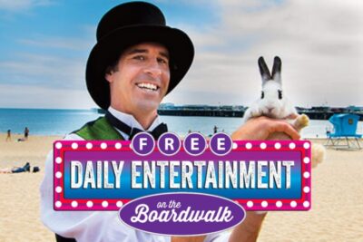 Free Daily Entertainment at the Boardwalk; Magician with bunny rabbit