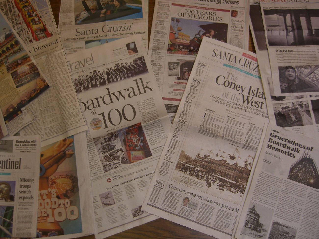 News clippings reporting on the Boardwalk's Centennial Celebration