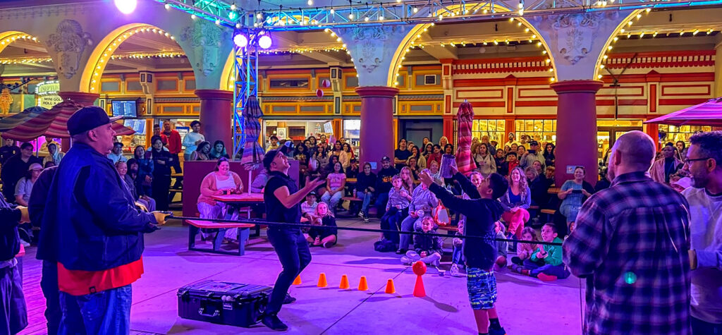 magician with crowd